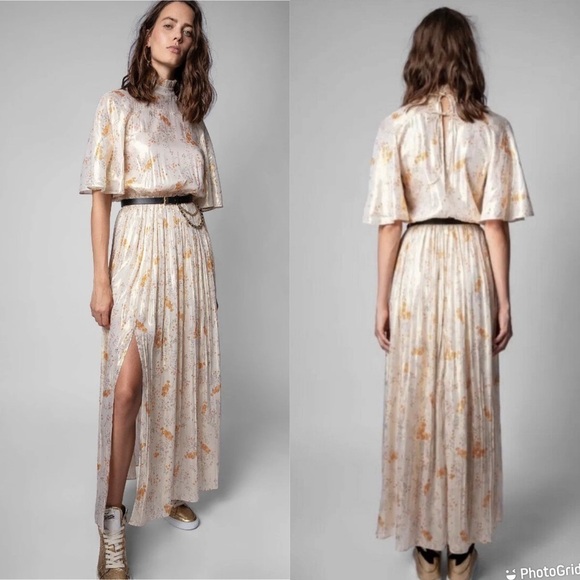 Zadig & Voltaire Roze Floral Lamé Dress - Picture 1 of 11